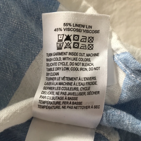 Lucky Brand blue and white striped linen blend short-sleeved shirt - Picture 8 of 9